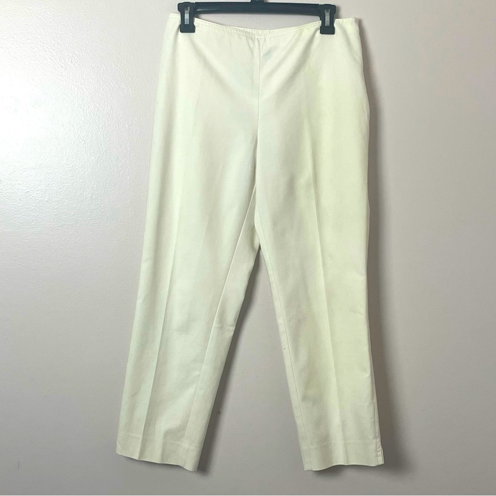 St. John Cropped Slacks Side Zip Ankle Slit Cream Size 4
